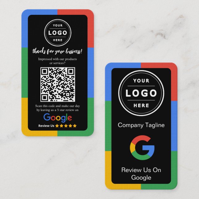Google Review Request Card  with Logo and QR Code (Front/Back)