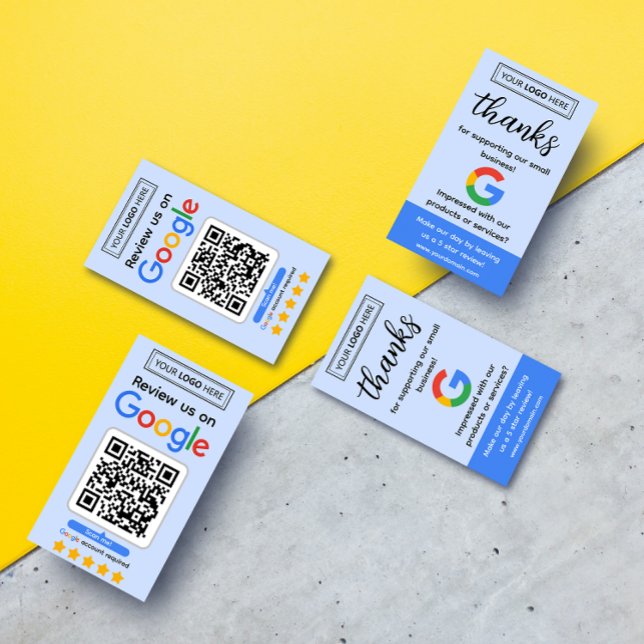 Google Review Request Card with Logo and QR Code (Google business review request cards with logo and qr code, get 5 star reviews for your business)