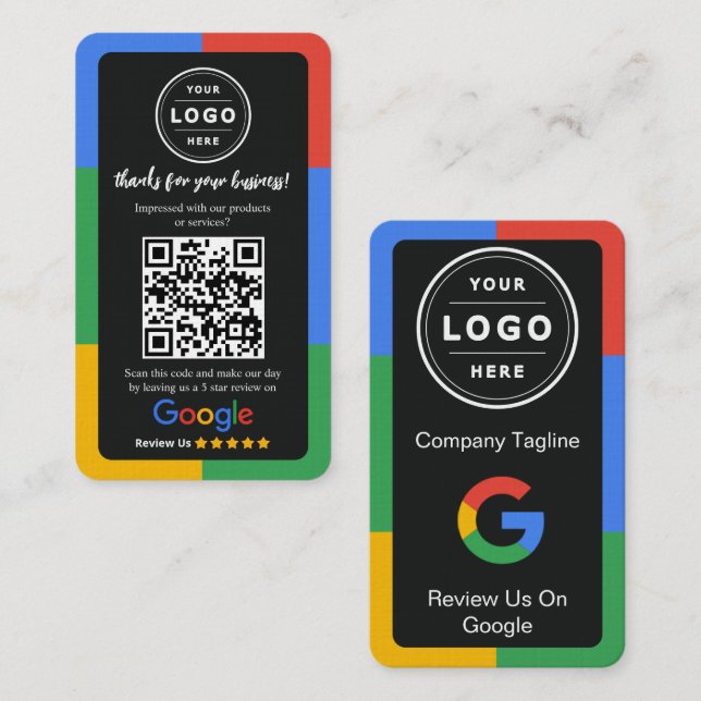 Google Review Request Card  with Logo and QR Code (Front/Back)