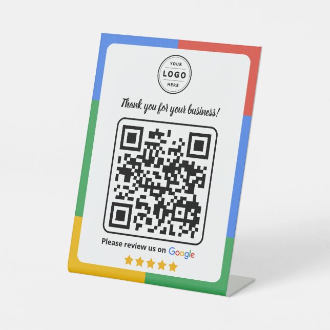 Google Review Request Card  with Logo and QR Code Pedestal Sign (Front)