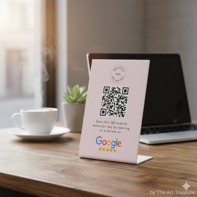 Google Review Request | QR Code Business Logo Pink Pedestal Sign (Creator Uploaded)