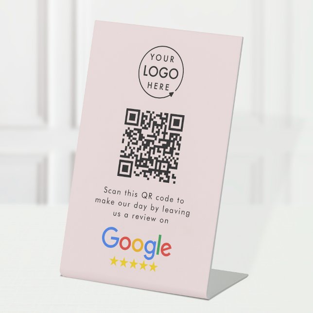 Google Review Request | QR Code Business Logo Pink Pedestal Sign (Creator Uploaded)