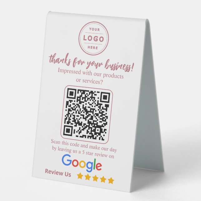 Google Review Request Table Top Signage Rose Gold (Front)