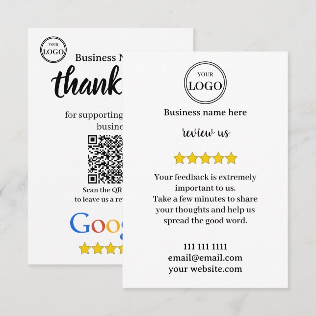 Google Review With QR Code Link Business Card (Front/Back)