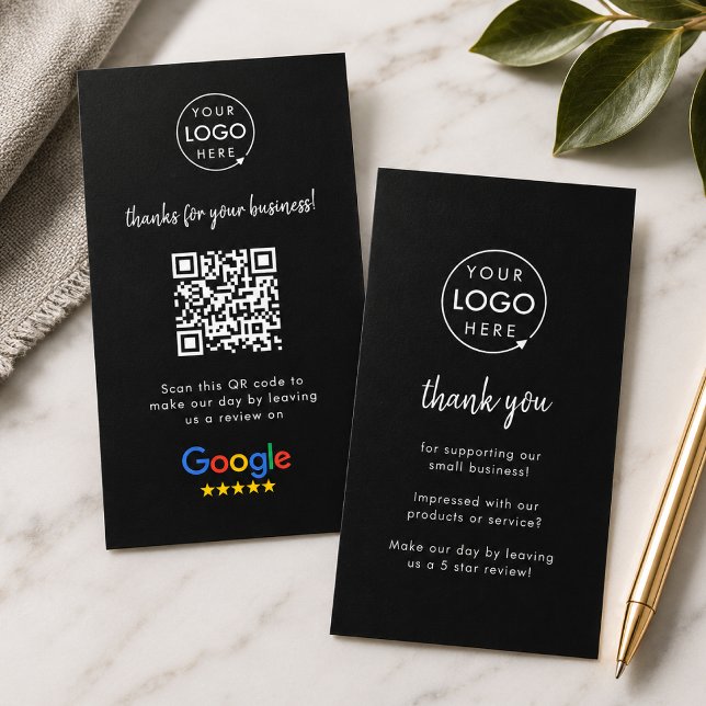 Google Reviews Business Card | QR Code Review Link (Google Review interactive QR code business cards branded with your company logo.)