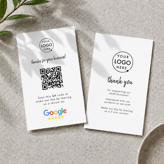 Google Reviews Business Card | QR Code Review Link (Google Review interactive QR code business cards branded with your company logo.)