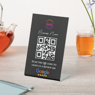 Google Reviews Business Rating Link QR Code Black Pedestal Sign