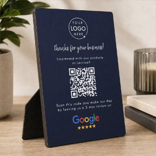 Google Reviews Business Review Link QR Code Navy Plaque