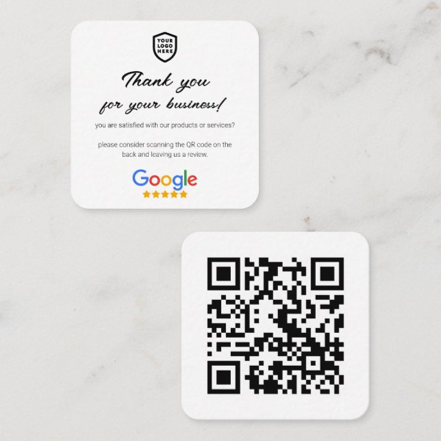 Google Reviews | Business Review Link QR Code Square Business Card (Front/Back)