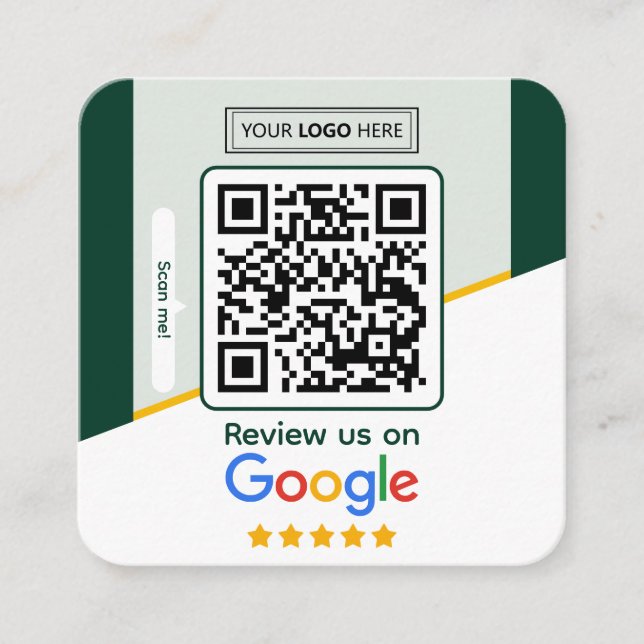Google Reviews | Business Review Link QR Code Square Business Card (Front)