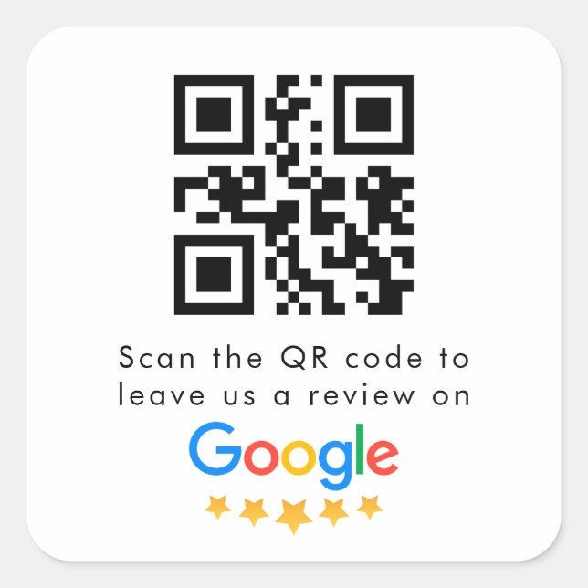 Google Reviews | Business Review Link QR Code Square Sticker (Front)
