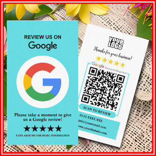 Google Reviews   Business Review Turquoise QR Code Business Card