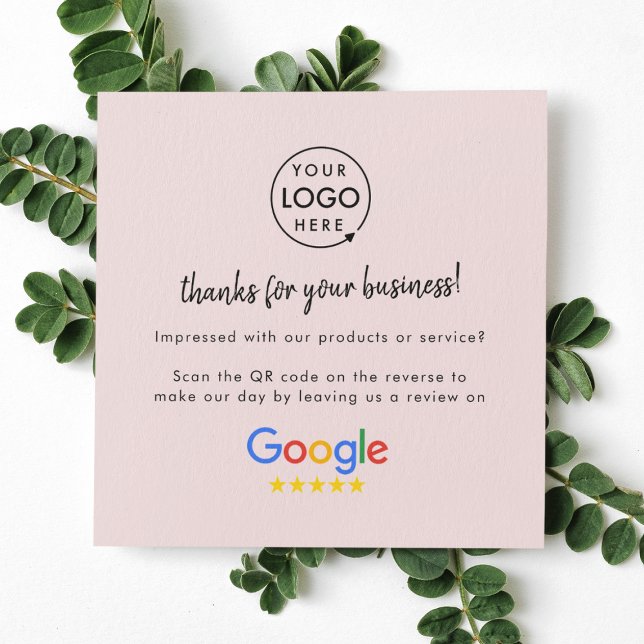Google Reviews | Business Review Us Blush Pink QR  Square Business Card (Creator Uploaded)