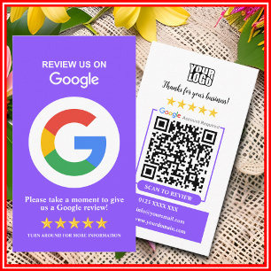 Google Reviews   Business Review Us Purple QR Code Business Card