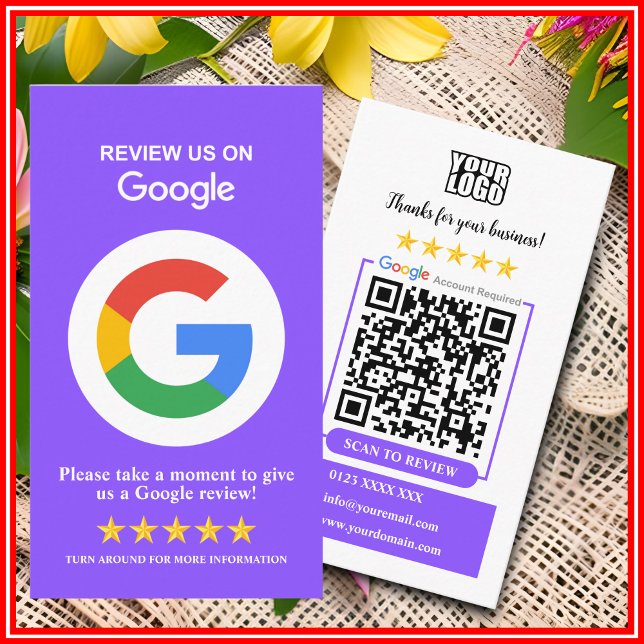 Google Reviews | Business Review Us Purple QR Code Business Card (Creator Uploaded)