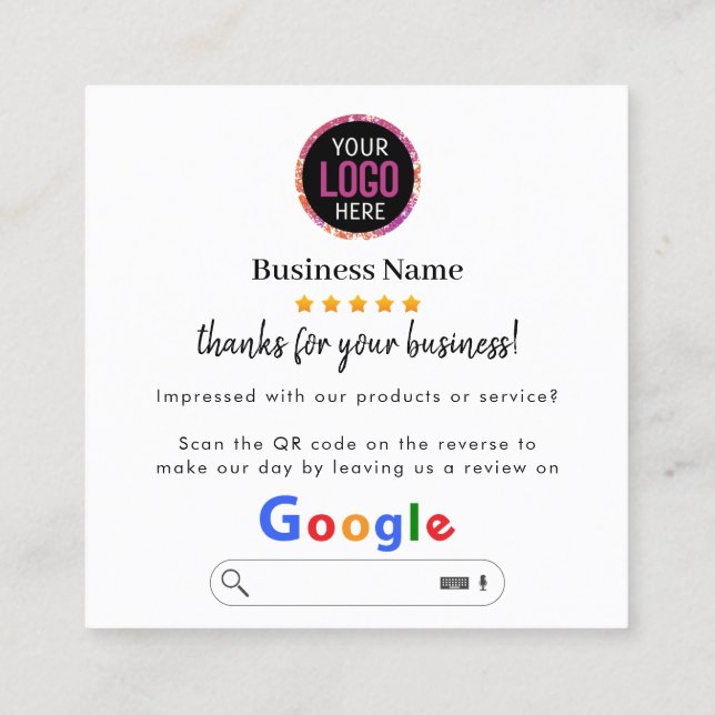 Google Reviews | Business Review Us  QR  Square Business Card (Back)