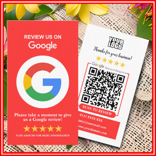 Google Reviews Business Review Us Red QR Code Business Card