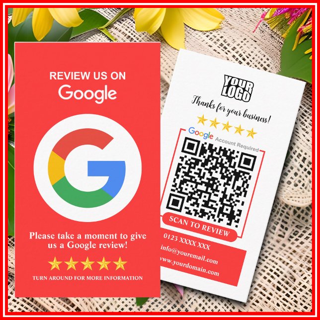 Google Reviews | Business Review Us Red QR Code  Business Card (Creator Uploaded)
