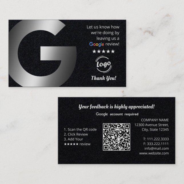 Google Reviews Premium QR Business Card (Front/Back)