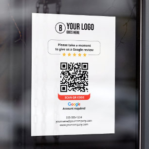 Google Reviews QR Code Rate My Business 5 Star Window Cling