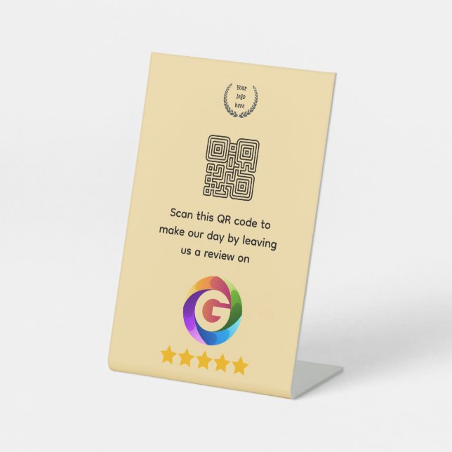 Google Reviews Tabletop Sign | QR Code Pedestal (Front)