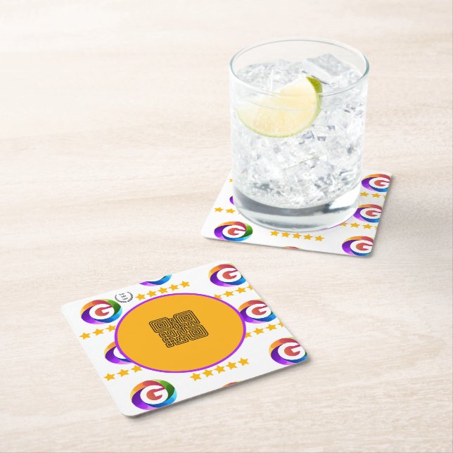 Google Reviews Tabletop Sign | QR Code Pedestal Square Paper Coaster (Insitu)