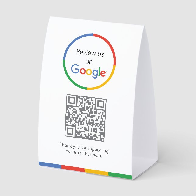 Google Reviews Tabletop Sign | QR Code Table Tent (Front)