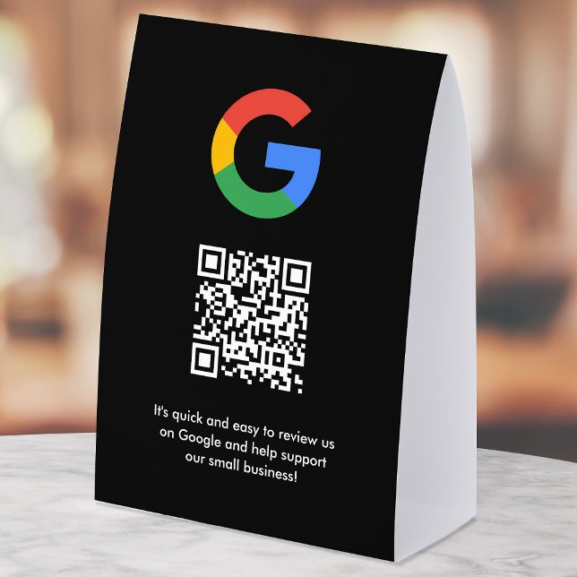Google Reviews Tabletop Sign | QR Code Table Tent (Google Review interactive QR code paper table tent signs branded with your company logo.)