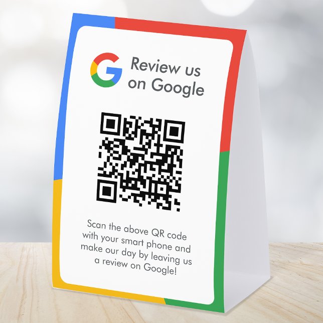 Google Reviews Tabletop Sign | QR Code Table Tent (Gain Google reviews & grow your business with this editable rating request paper table tent sign.)