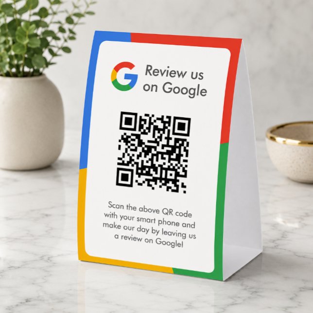 Google Reviews Tabletop Sign | QR Code Table Tent (Gain Google reviews & grow your business with this editable rating request paper table tent sign.)