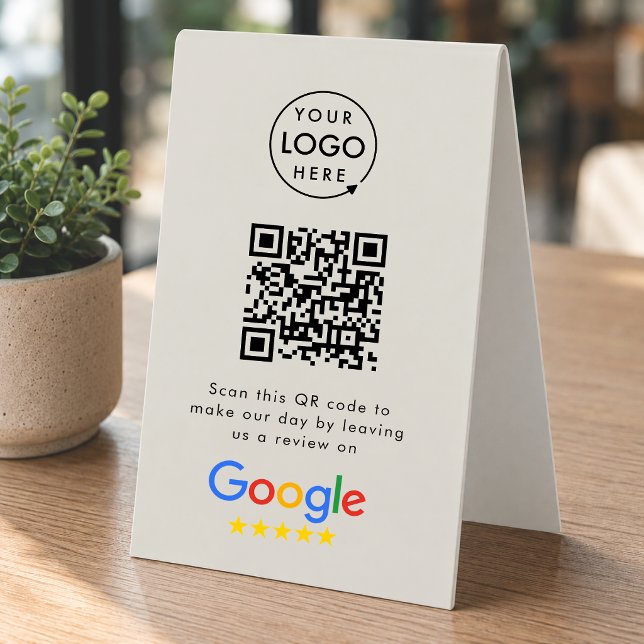 Google Reviews Tabletop Sign | QR Code Table Tent (Google review QR code branded table tent signs for your business)
