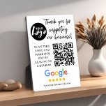 Google Reviews Thank You Logo QR Code Plaque<br><div class="desc">Modern,  trendy Google Reviews Request plaque. Design features trendy typography script '' thank you for supporting our business'' with your logo,  website,  google logo and qr code with review request.</div>