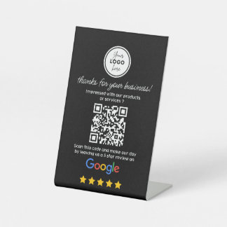 Google Reviews with Link QR Code Black Pedestal Sign