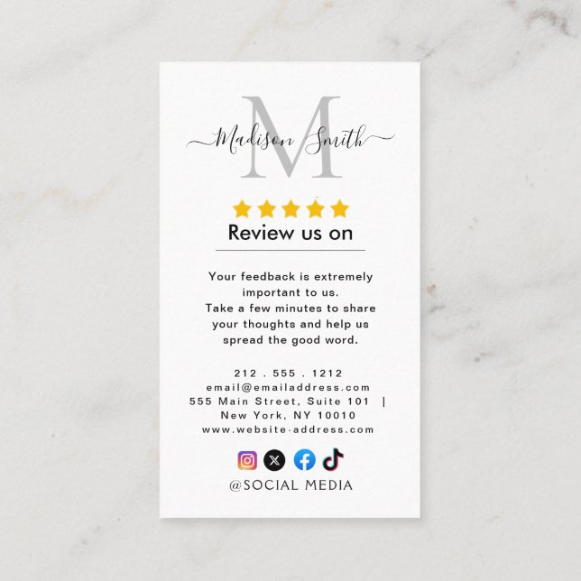 Google Reviews With Thank You And QR Code Business Business Card (Back)