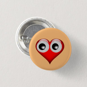 Googly Eye Heart 3 Cm Round Badge