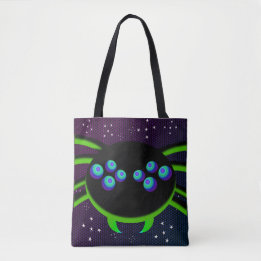 Googly Eyed Black Spider Monster Tote Bag