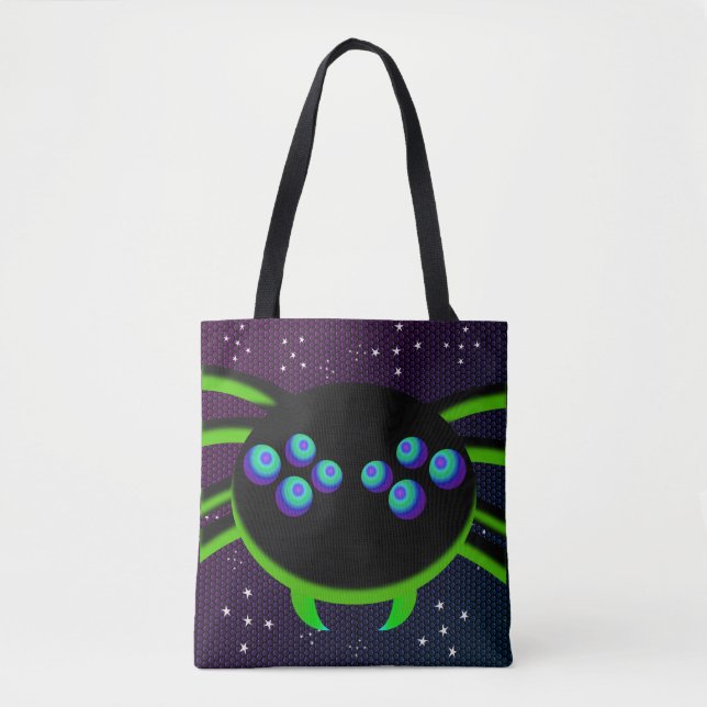 Googly Eyed Black Spider Monster Tote Bag (Front)