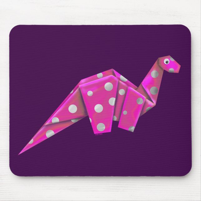 Googly-Eyed Origami Brachiosaur - Pink Mouse Mat (Front)