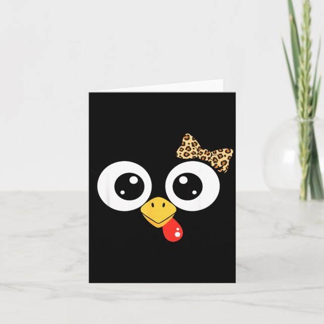 Googly-eyed Turkey With Leopard Bow, Funny Cartoon Card (Front)