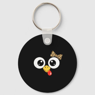 Googly-eyed Turkey With Leopard Bow, Funny Cartoon Key Ring