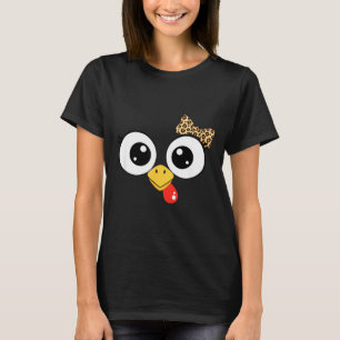 Googly-eyed Turkey With Leopard Bow, Funny Cartoon T-Shirt