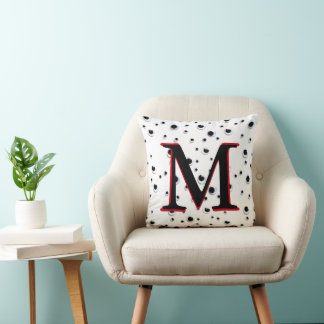 Googly Eyes Black and White Red Trendy Monogram Cushion