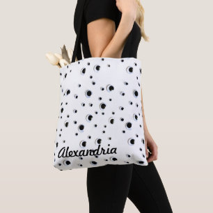 Googly Eyes Black and White Your Name Tote Bag