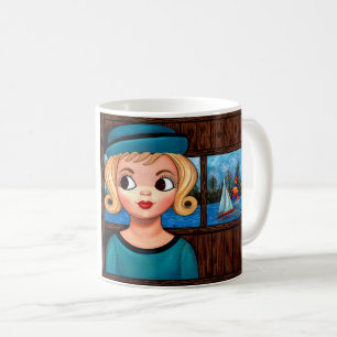 Googly Girl Sailor Head Vase Lighthouse Sailboat Coffee Mug