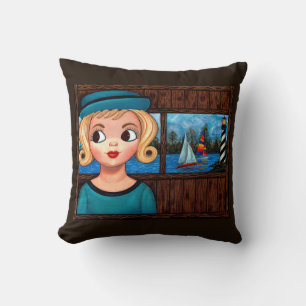 Googly Girl Sailor Head Vase Lighthouse Sailboat Cushion