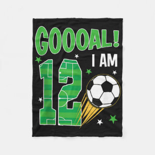 Goooal I Am 12 Year Old Birthday Boy Soccer Themed Fleece Blanket