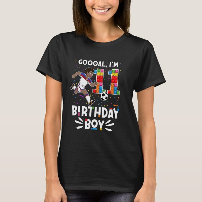 Goooal! I'm 11 I Building Blocks I Boy 11th Soccer T-Shirt (Front)