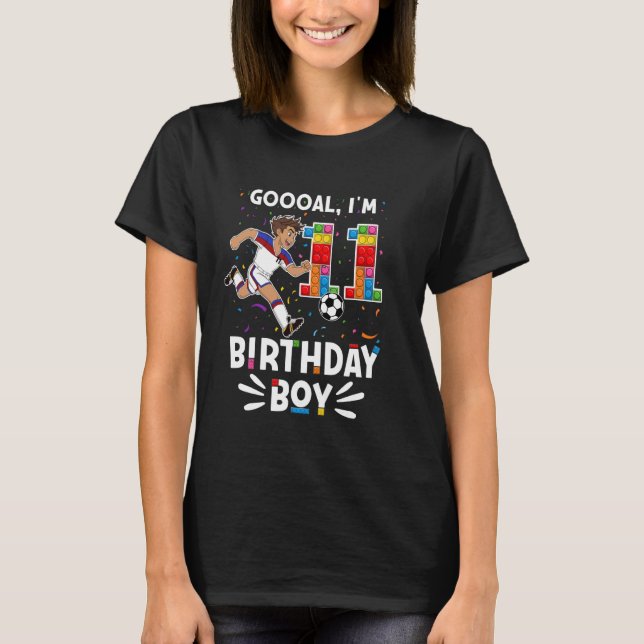 Goooal! I'm 11 I Building Blocks I Boy 11th Soccer T-Shirt (Front)