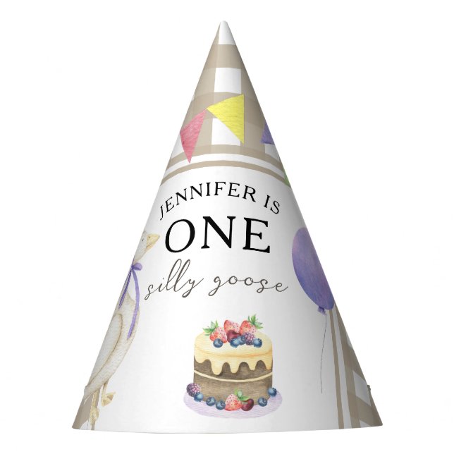 Goose 1st birthday party party hat (Front)