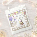 Goose 1st birthday Thank you for coming Favour Bags<br><div class="desc">SILLY GOOSE. Watercolor kids birthday party. Watercolor cute goose in birthday hat,  cake with berries,  purple balloon,  festive garland of flags. Beige-brown cage background.</div>